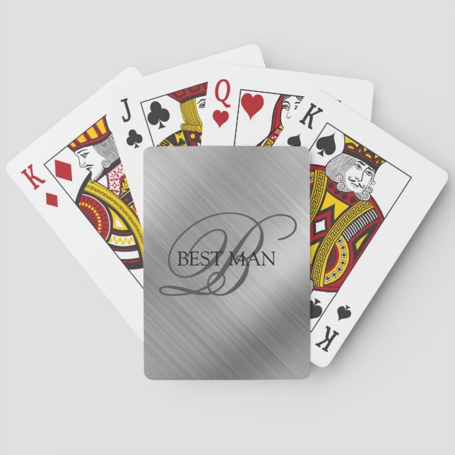 Jeu De Cartes Meilleur Monogramme Homme Brossé Argent (dos)