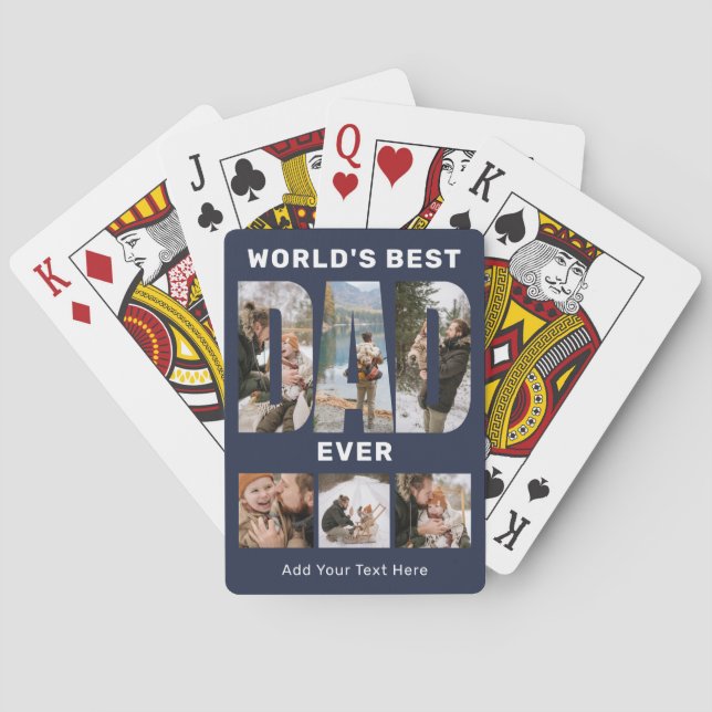 Jeu De Cartes Meilleur Papa du Monde Personnalisé 6 Photos Bleu (dos)