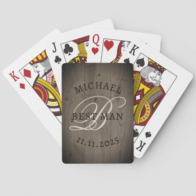 Jeu De Cartes Meilleur Témoin Rustique Monogramme (dos)