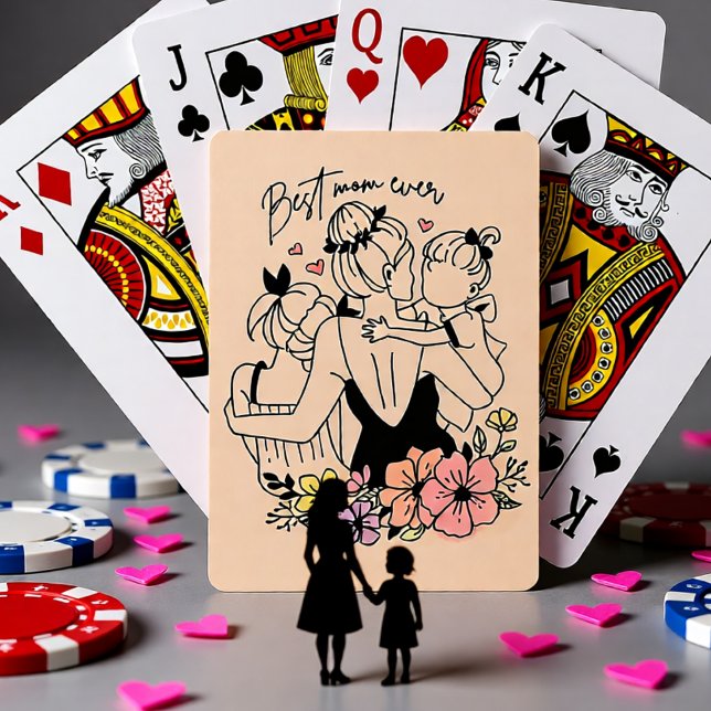 Jeu De Cartes Meilleure maman maman jamais maman, enfants et fle (Best Mom Ever Mother and Children Floral Poker Cards)