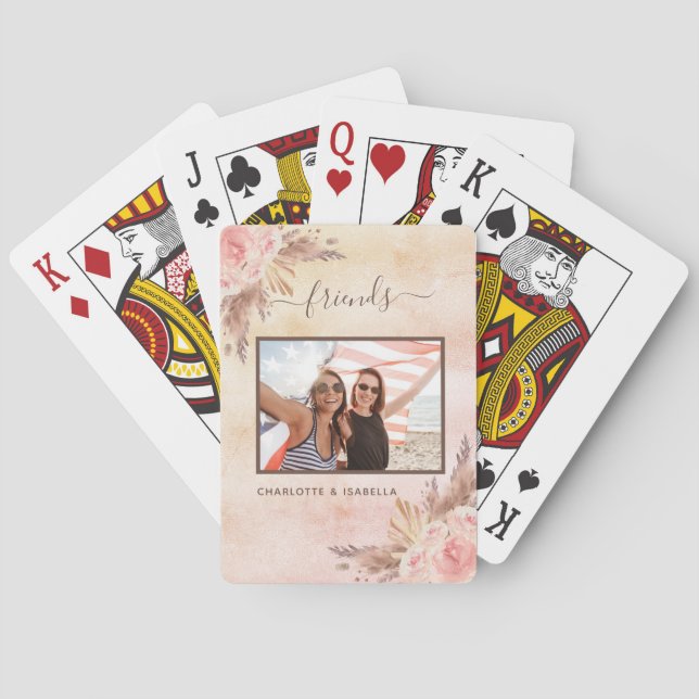 Jeu De Cartes Meilleurs amis photo pampas rose floral rose or (dos)