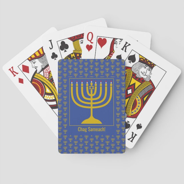 Jeu De Cartes MENORAH Hanoukka bleu personnalisé (dos)