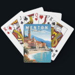 Jeu De Cartes Menton France Travel Art Vintage<br><div class="desc">Conception de déplacement vectoriel Menton rétro. Menton est une ville sur la Côte d'Azur dans le sud-est de la France. Elle est connue pour ses plages et ses jardins comme le jardin de la Serre de la Madone.</div>