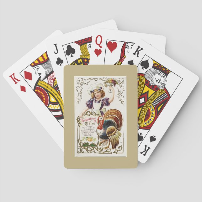 Jeu De Cartes Menu Thanksgiving vintage et fille (dos)