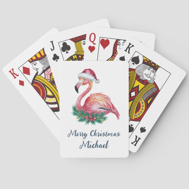 Jeu De Cartes Merry Christmas Pink  Flamingo Personalized        (dos)