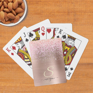 Jeu De Cartes Métal Rose Gold, Paillettes, Nom en écriture & Ini