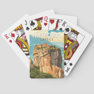 Jeu De Cartes Meteora Grèce Illustration Voyage Art Rétro
