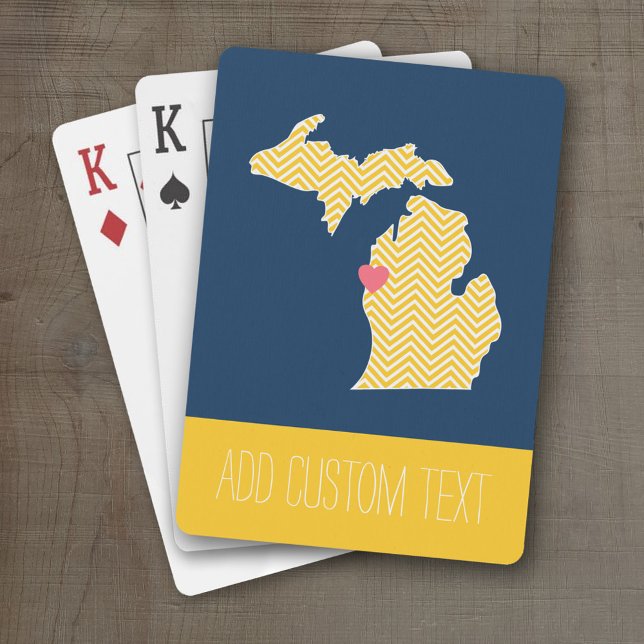 Jeu De Cartes Michigan State Map with Custom Love Heart and Name (Personalized Playing Cards with a State Map, Movable Heart and Name)