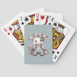 Jeu De Cartes Mignon bébé vache pastel en salopette avec des fle