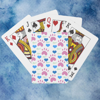Jeu De Cartes Mignon Empreintes de Patte de Chat Rose Cœurs Bleu