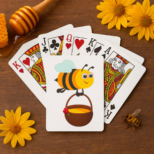 Jeu De Cartes Mignonne Bee transportant un pot de miel avec fleu