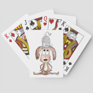 Jeu De Cartes Mignonne chien Whimsical avec chat sur sa tête