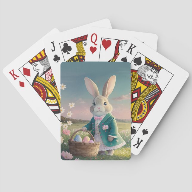 Jeu De Cartes Mignonne lapin de Pâques en petite veste bleue (dos)