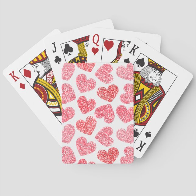Jeu De Cartes Mignonne Rouge Doodled Heart Valentine's Day Motif (dos)
