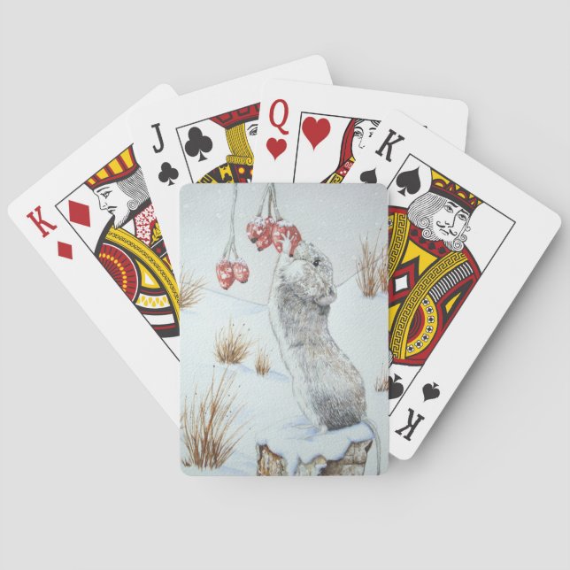 Jeu De Cartes Mignonne souris et des baies rouges scène de neige (dos)