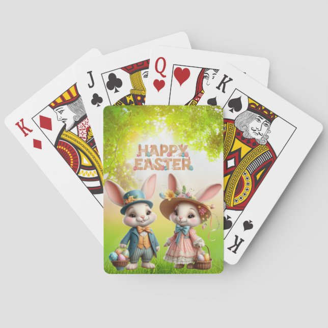 Jeu De Cartes Mignonne, Whimsical Joyeuse Pâques avec 2 lapins (dos)