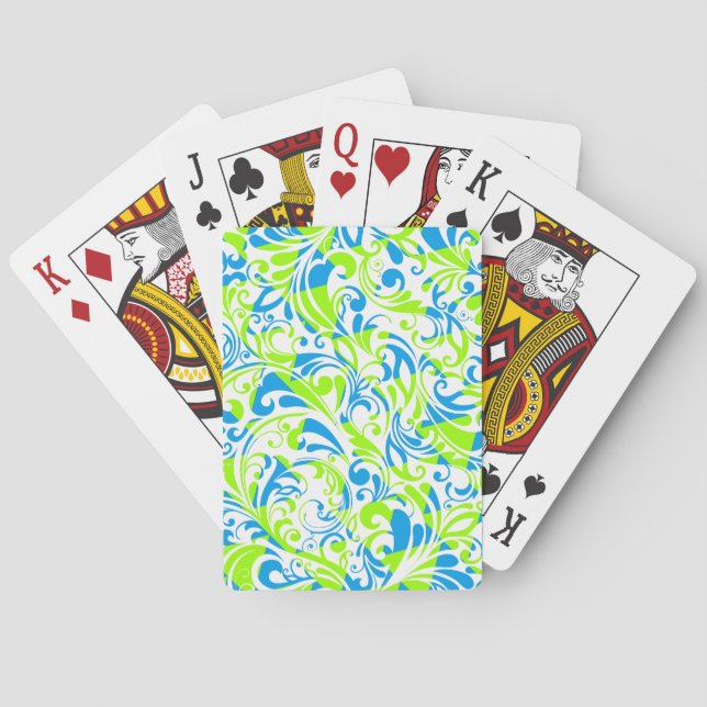 Jeu De Cartes Mignons bleu vert mélangé motifs floraux (dos)