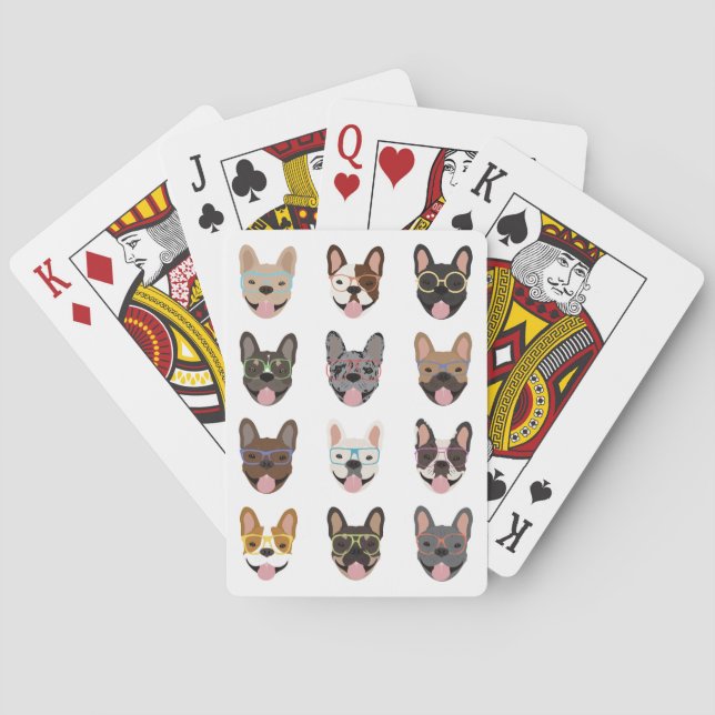 Jeu De Cartes Mignons Bulldogs français portant des lunettes (dos)