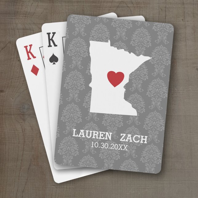 Jeu De Cartes Minnesota Home State City Map - Mariage personnali (Personalized Playing Cards with a State Map, Movable Heart and Name)