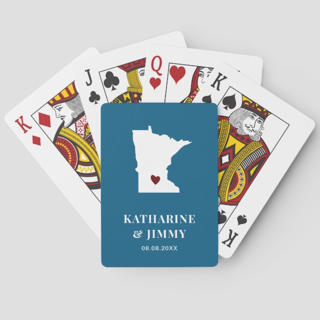 Jeu De Cartes Minnesota mariage Favor Deck de cartes, State Map (dos)