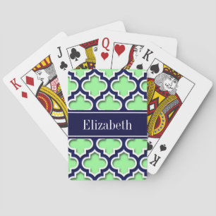 Jeu De Cartes Mint Green, Navy Moroccan #5DS Navy Name Monogram