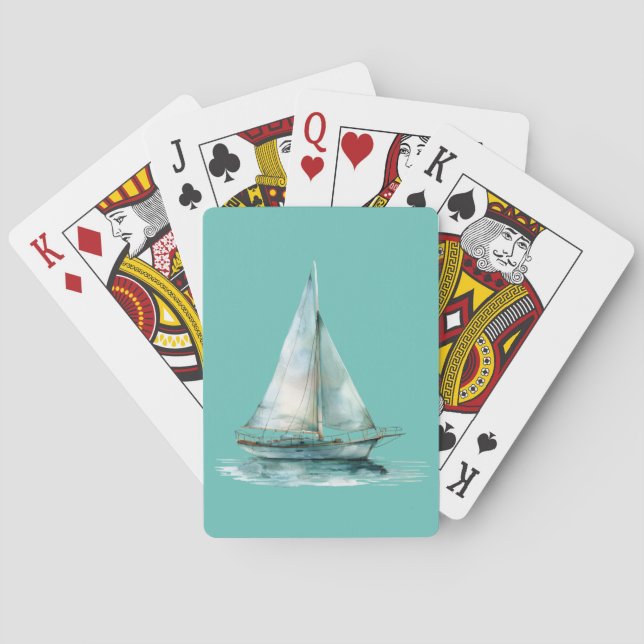 Jeu De Cartes Misty Green Sailboat - Aquarelle Design (dos)