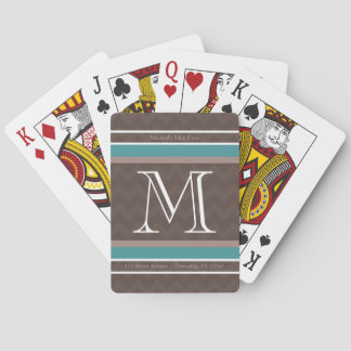 Jeu De Cartes Mocha Chevron Monogram & Custom Text Playing Cards