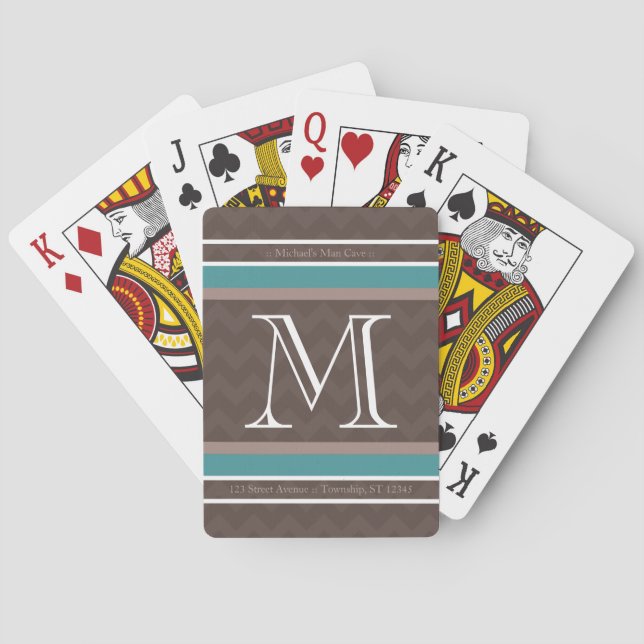 Jeu De Cartes Mocha Chevron Monogram & Custom Text Playing Cards (dos)