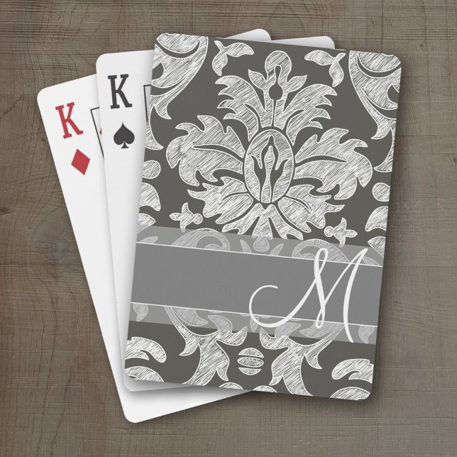 Jeu De Cartes Modèle Damas moderne - Charbon et gris (Personalized Playing Cards)