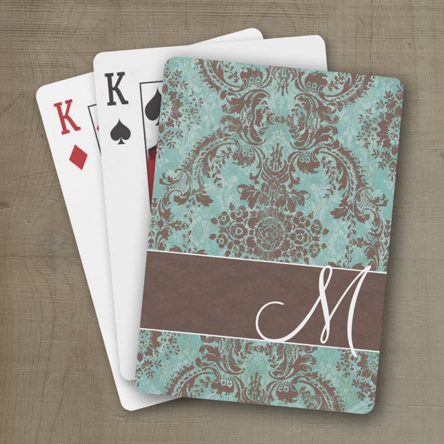 Jeu De Cartes Modèle Damas vintage avec Monogramme (Personalized playing cards with a damask pattern and a place for a name or monogram)