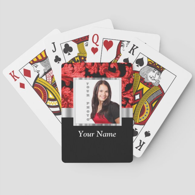Jeu De Cartes Modèle damassé à fleurs rouges et noires (dos)
