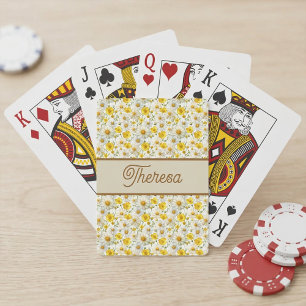 Jeu De Cartes Modèle de fleurs sauvages jaunes Monogramme Nom