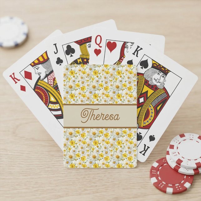 Jeu De Cartes Modèle de fleurs sauvages jaunes Monogramme Nom (Créateur téléchargé)