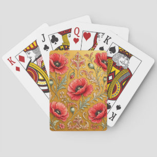Jeu De Cartes Modèle fleur de pavot doré