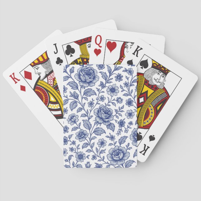 Jeu De Cartes Modèle Floral Royal Bleu Rose (dos)