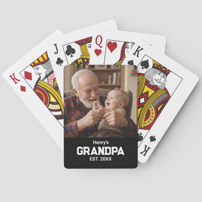 Jeu De Cartes Modern Grandpa Est. Name Year Photo Black (dos)