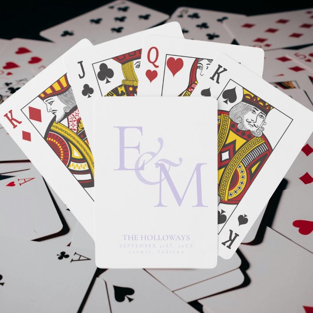 Jeu De Cartes Modern Lavender Monogram Wedding Guest Book (Modern Lavender Monogram Wedding Guest Book Poker Cards)