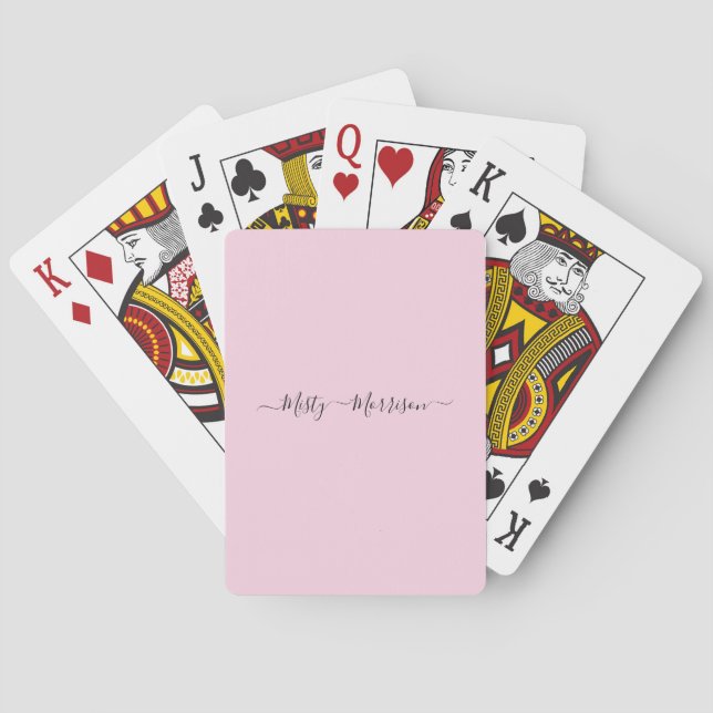 Jeu De Cartes Modern Pastel Pink Script Nom personnalisé (dos)