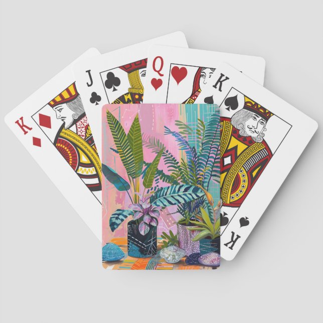 Jeu De Cartes Modern Tropical Plant Print – Pink and Green  (dos)
