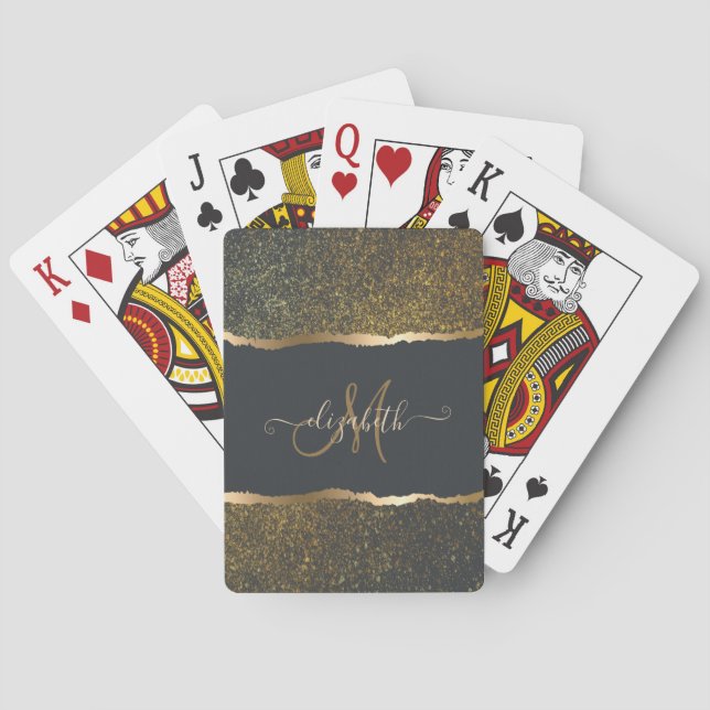 Jeu De Cartes Moderne Élégant Monogramme au Touché d'Or (dos)