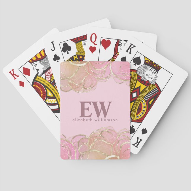 Jeu De Cartes Moderne Glamour Élégant Monogramme Rose Gold Girl (dos)