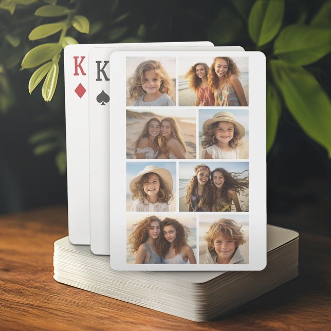 Jeu De Cartes Moderne Minimaliste Collage de Grille de 8 Photos  (Personalized playing cards)