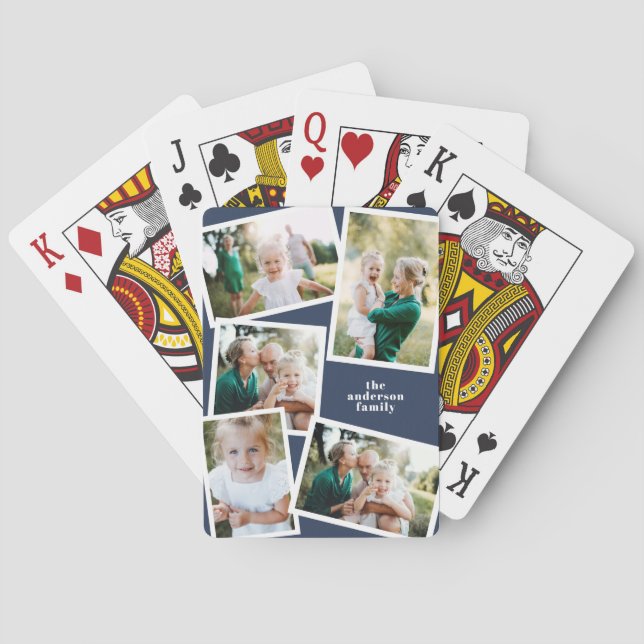 Jeu De Cartes Moderne multi photo famille marine bleu élégant (dos)
