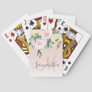 Jeu De Cartes Moderne Pastel Rose & Fleurs Avec Nom