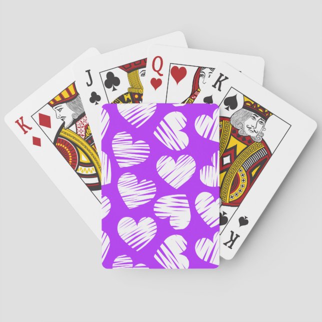 Jeu De Cartes Moderne violet blanc Doodled Heart Valentine's Day (dos)