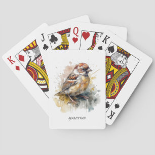Jeu De Cartes Moineau aquarelle rustique, personnalisé