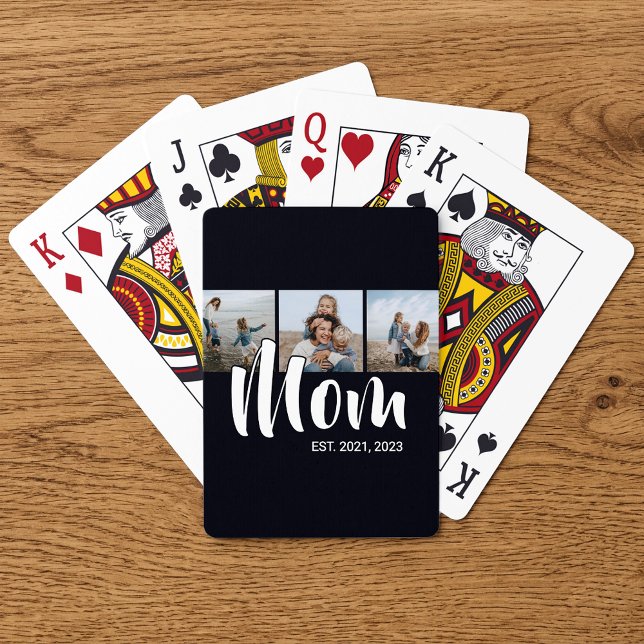 Jeu De Cartes Mom Established Modern Bold Script Black 3 Photo (Mom Established Modern Bold Script Black 3 Photo Poker Cards)
