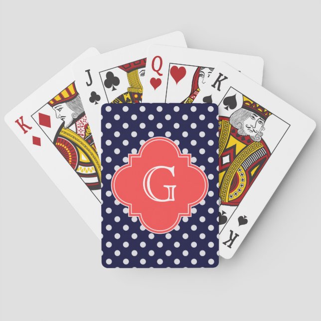 Jeu De Cartes Mongram de Navy White Polka (dos)