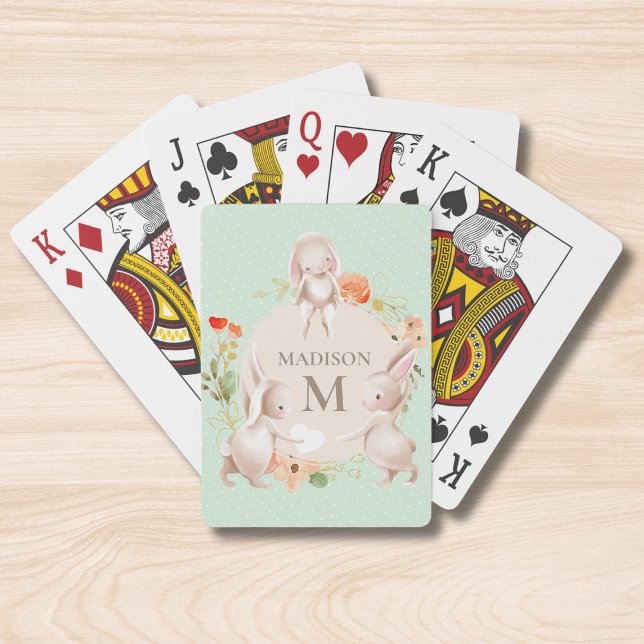 Jeu De Cartes Monogram Cute Lapin lapins Floral Personnalisé (Créateur téléchargé)