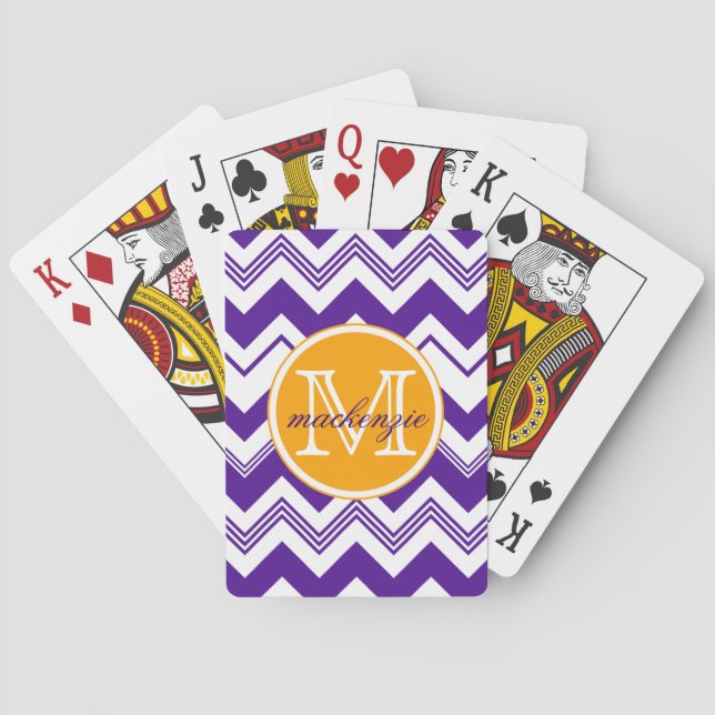 Jeu De Cartes Monogram Name Purple White Chevron Pattern (dos)
